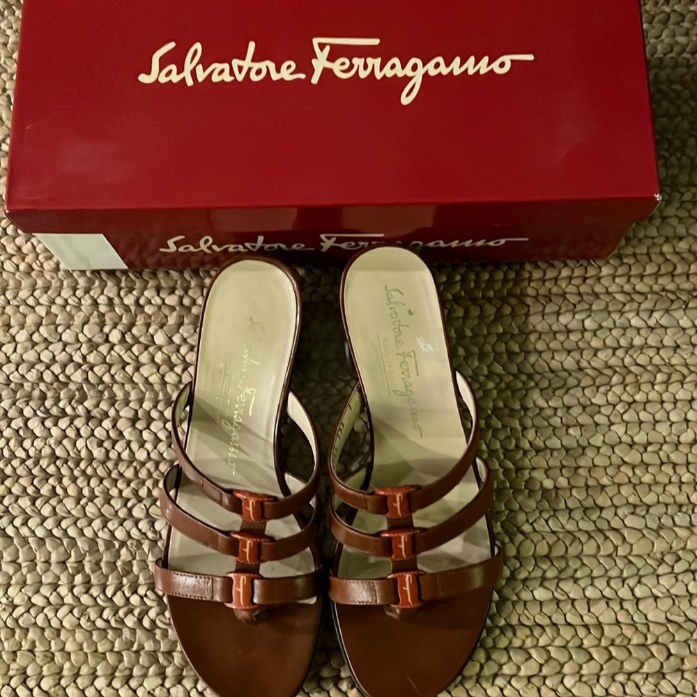 Salvatore Ferragamo Brown Leather Strappy Sandals
